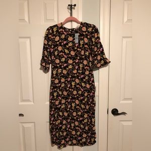 Loft NWT NEVER WORN Black Floral Mid-Sleeve Dress; Size 6P; Great for Work!